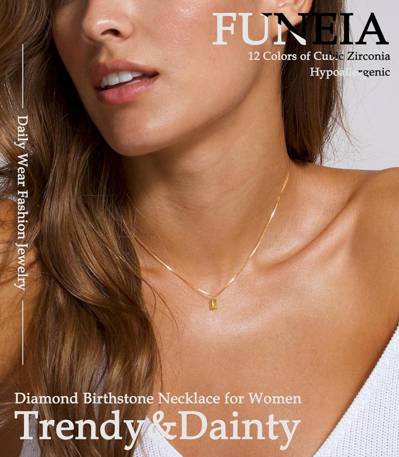 FUNEIA Diamond Necklaces for Women 14K Gold Plated Emerald Birthstone Necklace for Women Mothers Dainty Gold Necklace Blue Green Cubic Zirconia Pendant Necklace Birthday Gifts for Women Jewelry - Image 2